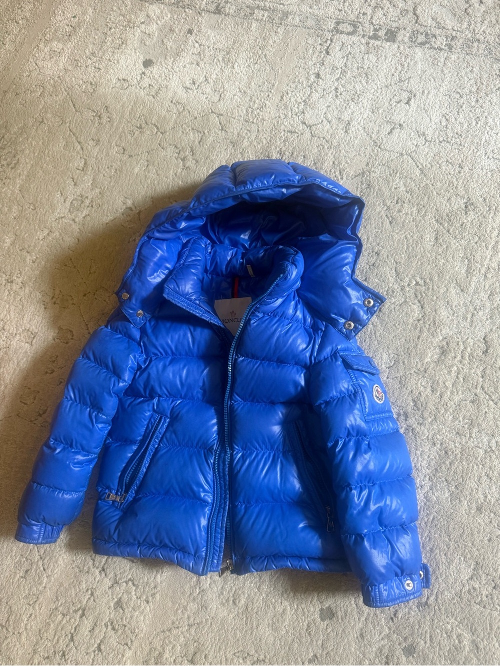 Moncler Maya Hooded Puffer Jacket in Blue / Kids Boys Size 5 (112cm)